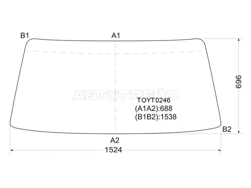 Стекло лобовое Toyota Dyna 84-95  / Hiace Truck 85-89  / ToyoAce 84-95 (KMK: TOYT0246)