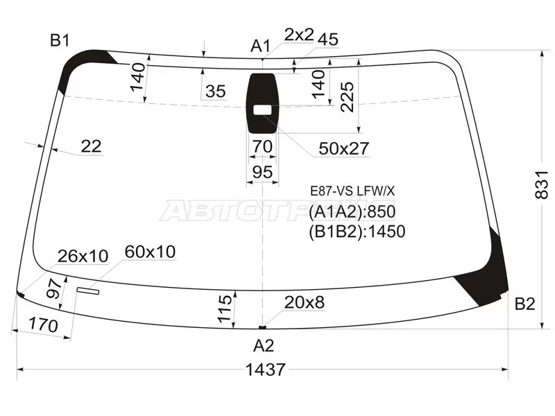 Стекло лобовое (Датчик дождя) BMW 1-Series 04-13 (XYG: E87-VS LFW/X)