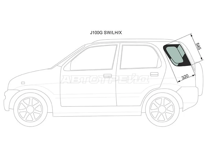 Стекло кузова боковое (не опускное) (Слева / Цвет зеленый) Daihatsu Terios 97-09  / Toyota Cami 99-06 (XYG: J100G SW/LH/X)