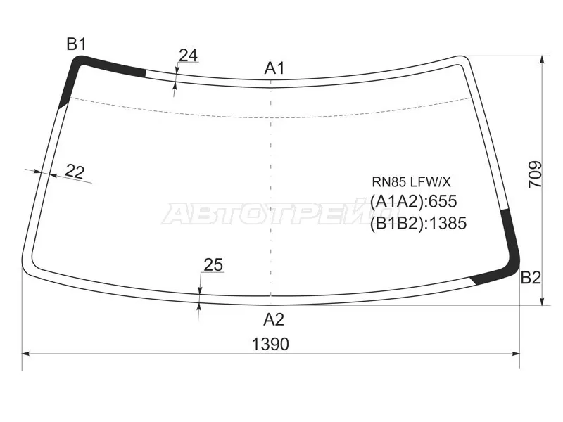 Стекло лобовое Toyota Hilux Pick Up 88-97  / Great Wall Safe 01-09  / Toyota 4Runner 89-95  / Hilux Surf 89-95 (XYG: RN85 LFW/X)
