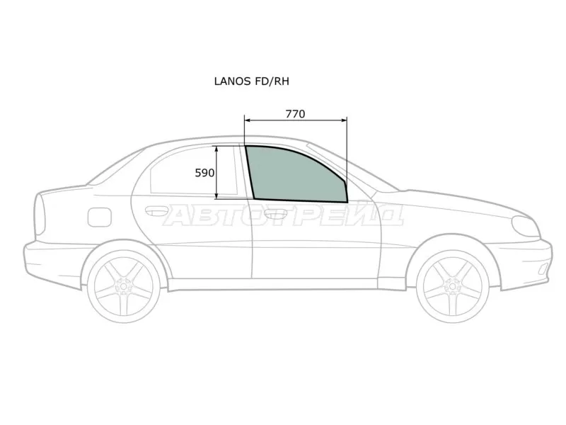 Стекло боковое опускное (Спереди / Справа / Цвет зеленый) Chevrolet Lanos 05-09  / Daewoo Lanos 97-08  / ЗАЗ Шанс 05-14 (XYG: LANOS FD/RH)