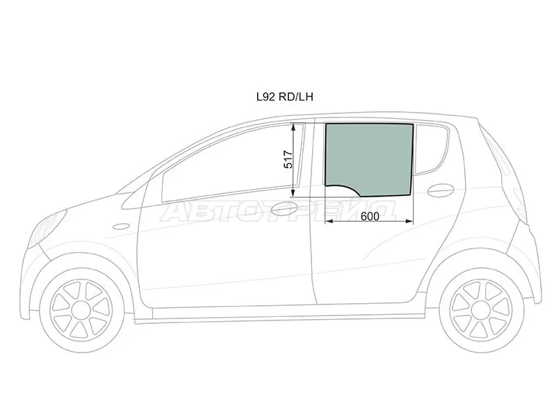 Стекло боковое опускное (Сзади / Слева / Цвет зеленый) Daihatsu Mira 06-18 (XYG: L92 RD/LH)