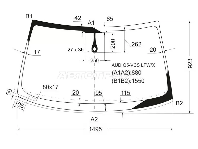 Стекло лобовое (Датчик дождя) Audi Q5 08-12 (XYG: AUDIQ5-VCS LFW/X)