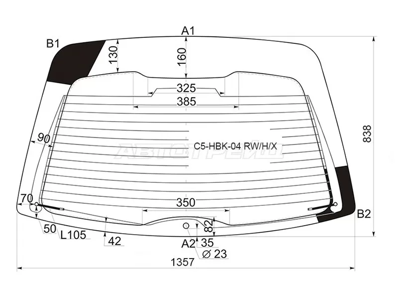 Стекло заднее (Цвет зеленый / Обогрев) Citroen C5 04-08 (XYG: C5-HBK-04 RW/H/X)