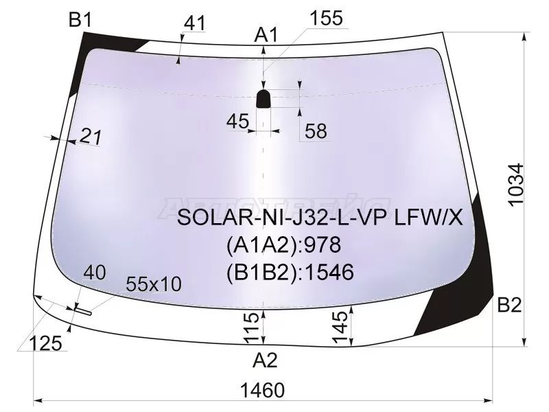 Стекло лобовое (Атермальное) Nissan Teana 08-14 (XYG: SOLAR-NI-J32-L-VP LFW/X)