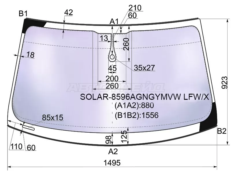 Стекло лобовое (Атермальное / Датчик дождя / Молдинг) Audi Q5 08-12 (XYG: SOLAR-8596AGNGYMVW LFW/X)