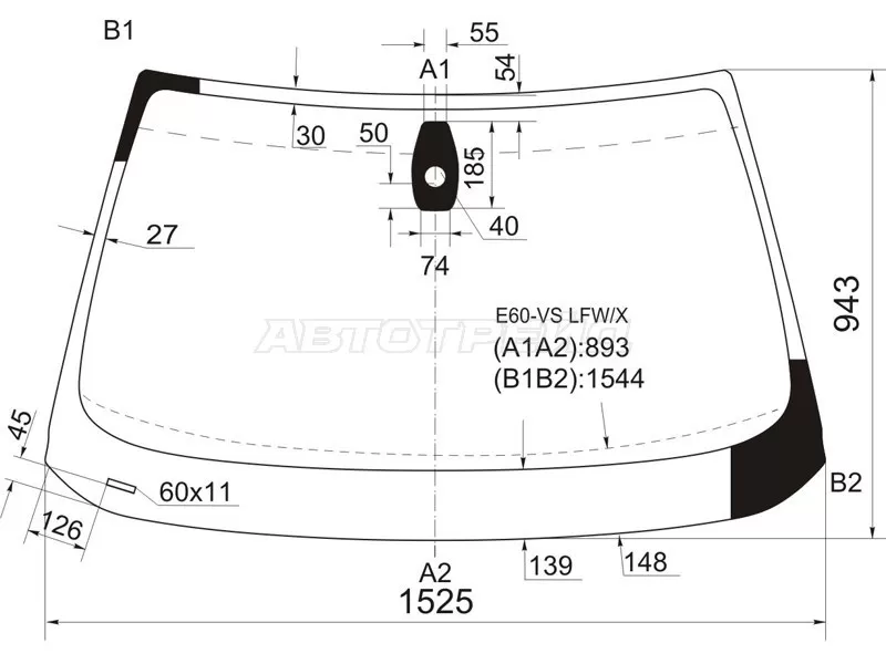 Стекло лобовое (Датчик дождя / Круглый датчик дождя / 4D SED /5D WGN) BMW 5-Series 07-10 (XYG: E60-VS LFW/X)