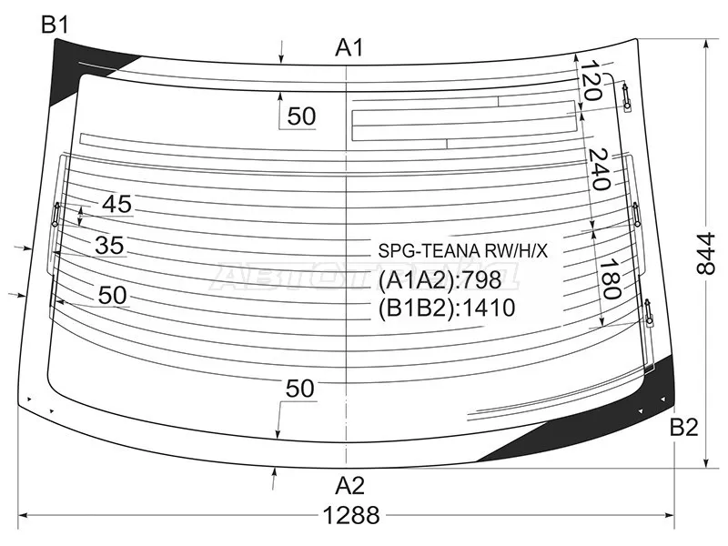 Стекло заднее (Цвет зеленый / Обогрев / Антенна) Nissan Teana 03-08 (SAT: SPG-TEANA RW/H/X)