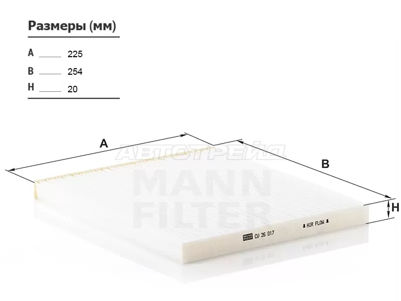 Фильтр салона HYUNDAI SANTA FE 2,0 /2,4 12- /KIA OPTIMA 2,0 /2,4 10-15 (MANN: CU26017)