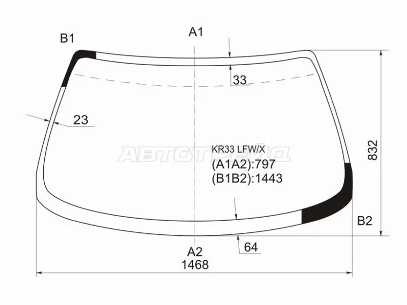 Стекло лобовое (2D CPE) Nissan Skyline 93-98  / Skyline GT-R 95-98 (XYG: KR33 LFW/X)