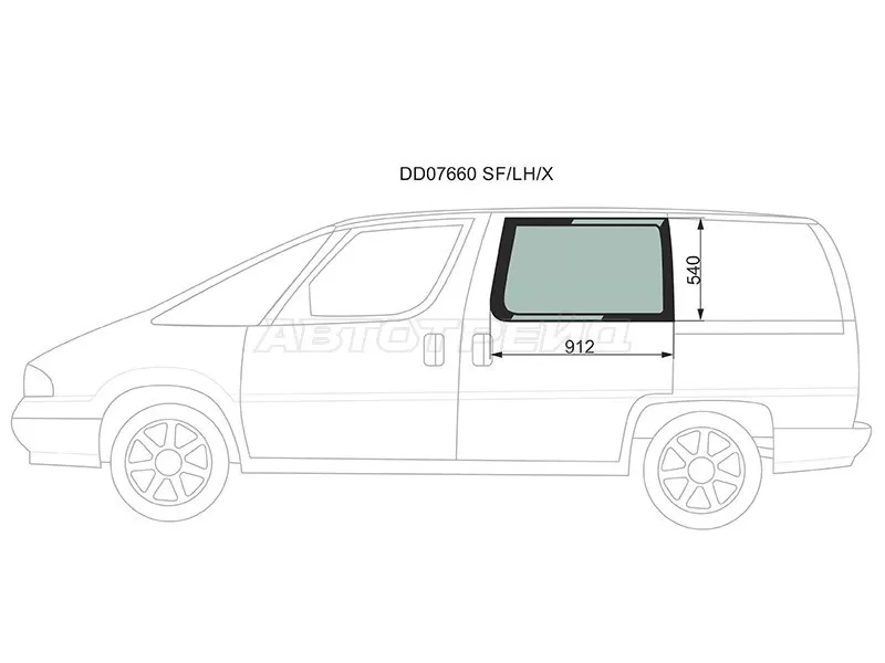 Стекло кузова боковое (не опускное) (Слева / Цвет зеленый) Chevrolet Lumina APV 89-96  / Pontiac Trans Sport 89-96 (XYG: DD07660 SF/LH/X)