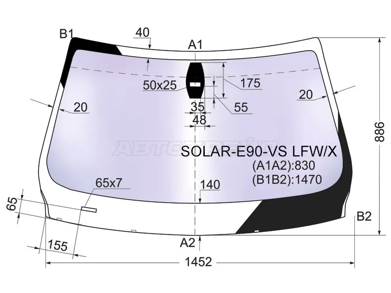 Стекло лобовое (Атермальное / Датчик дождя) BMW 3-Series 05-14  / M3 06-13 (XYG: SOLAR-E90-VS LFW/X)