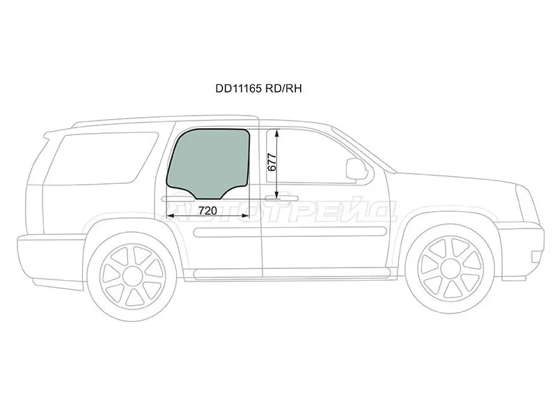 Стекло боковое опускное (Сзади / Справа / Цвет зеленый) Chevrolet Tahoe 06-14 (XYG: DD11165 RD/RH)