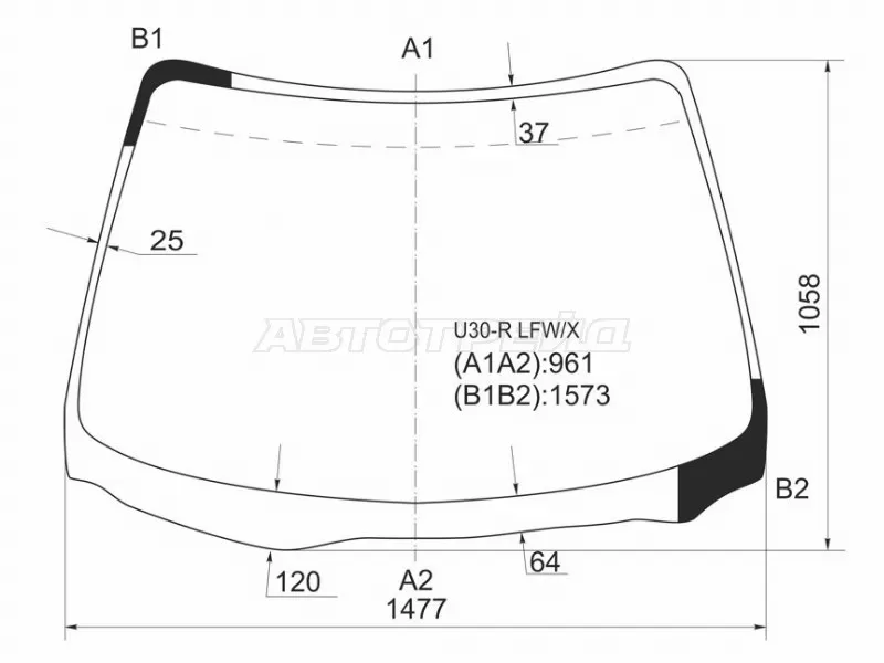Стекло лобовое Nissan Bassara 99-03  / Presage 98-03 (XYG: U30-R LFW/X)