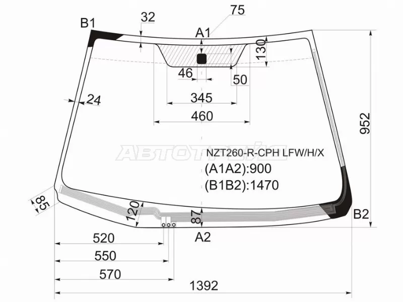 Стекло лобовое (Обогрев щеток) Toyota Allion (T260) 07-21  / Premio 07-16 (XYG: NZT260-R-CPH LFW/H/X)