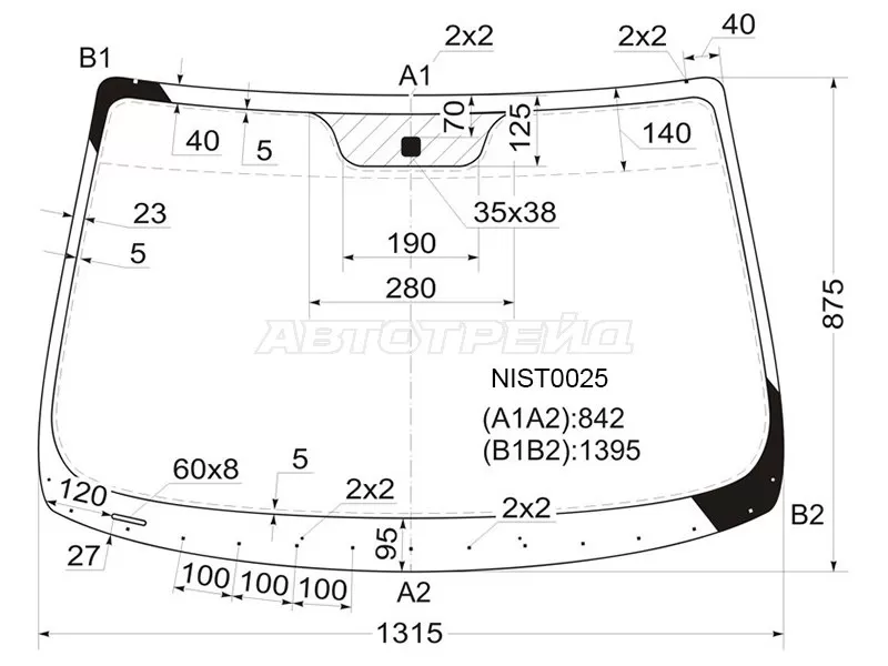 Стекло лобовое Nissan March 02-10  / Micra 03-10 (KMK: NIST0025)