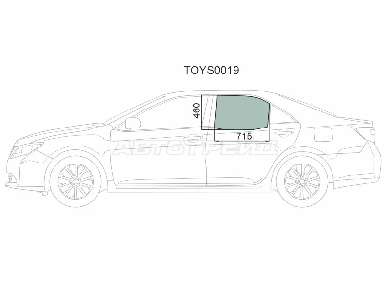 Стекло боковое опускное (Сзади / Слева / Цвет зеленый) Toyota Camry (XV50) 11-21  / Camry UAE /USA 11-17 (KMK: TOYS0019)