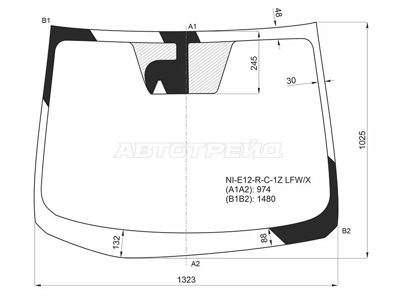 Стекло лобовое (Камера) Nissan Note 12-16 (XYG: NI-E12-R-C-1Z LFW/X)