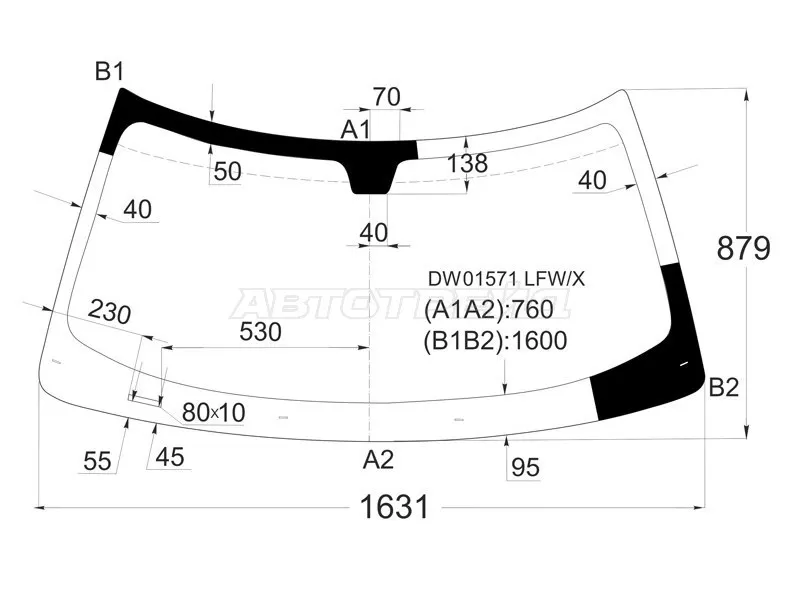 Стекло лобовое (Молдинг / 4D SED /5D WGN) Chrysler 300C 04-11  / Dodge Magnum 03-08 (XYG: DW01571 LFW/X)