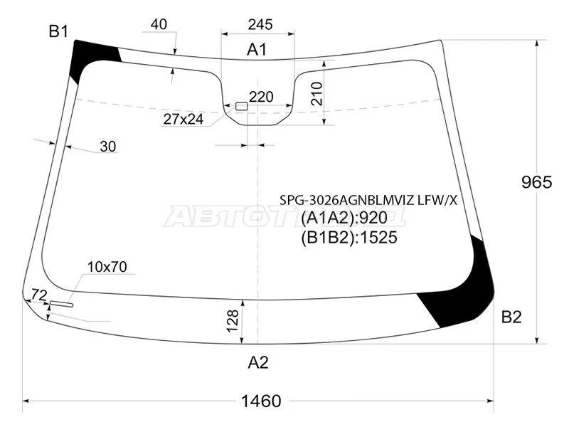 Стекло лобовое (Датчик дождя) Chevrolet Cruze 09-15  / Daewoo Lacetti 08-11 (SAT: SPG-3026AGNBLMVIZ LFW/X)