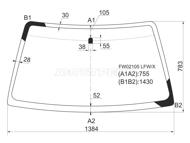 Стекло лобовое Suzuki Escudo 97-05  / Grand Vitara 97-05  / Chevrolet Tracker 97-05  / Mazda Proceed Levante 98-99  / Suzuki Grand Escudo 00-05  / Grand Vitara XL-7 01-06 (XYG: FW02105 LFW/X)