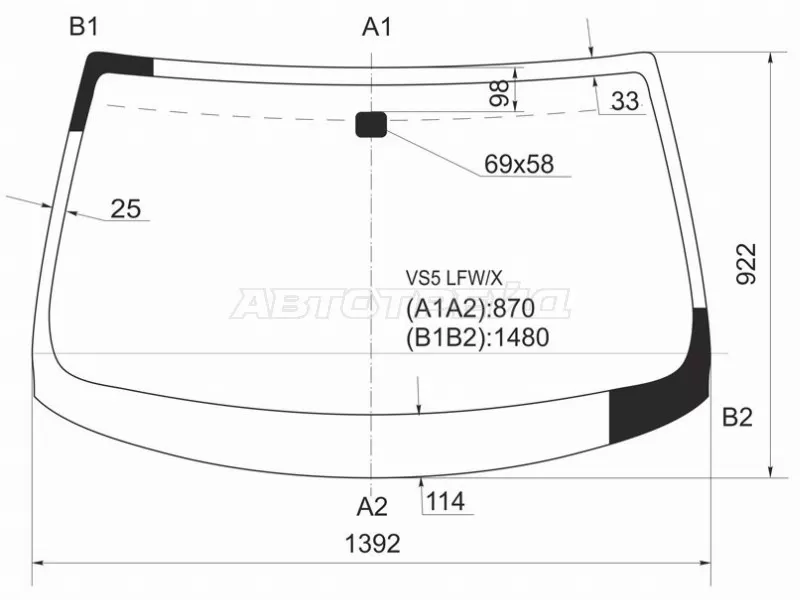 Стекло лобовое Infiniti G35 02-07  / Nissan Skyline 01-07  / Stagea 01-07 (XYG: VS5 LFW/X)