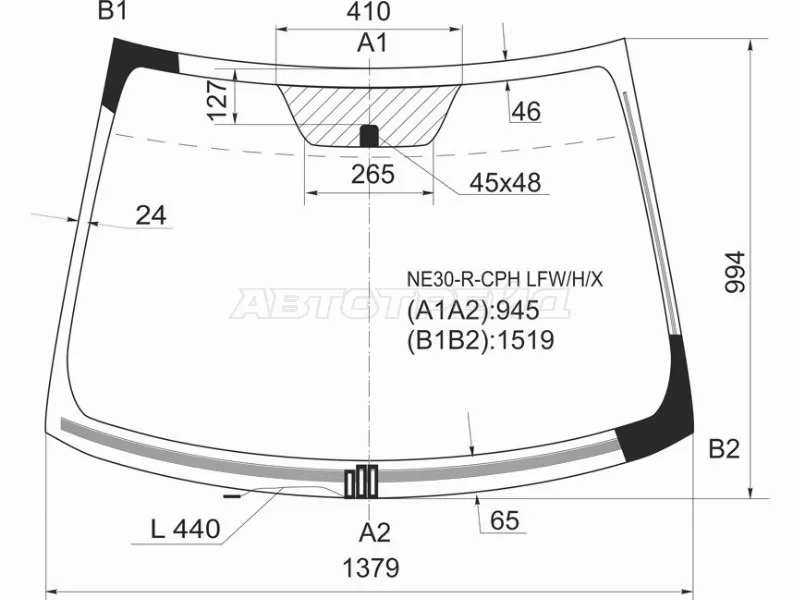 Стекло лобовое (Обогрев щеток / Молдинг) Toyota Auris 06-12  / Blade 06-12 (XYG: NE30-R-CPH LFW/H/X)