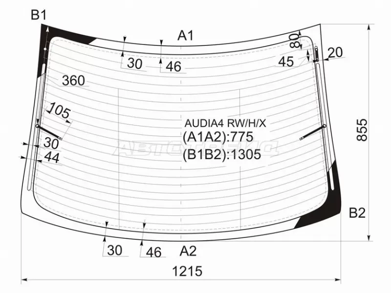 Стекло заднее (Цвет зеленый / Обогрев / Антенна) Audi A4 94-01  / S4 97-01 (XYG: AUDIA4 RW/H/X)