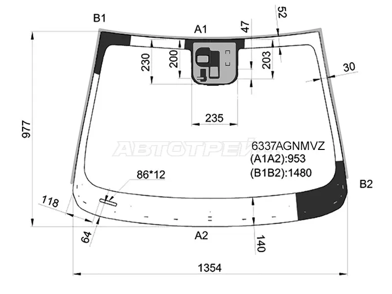 Стекло лобовое (Датчик дождя / Молдинг) Opel Mokka 12-19  / Buick Encore 12-  / Chevrolet Tracker 13-15 (FUYAO: 6337AGNMVZ)