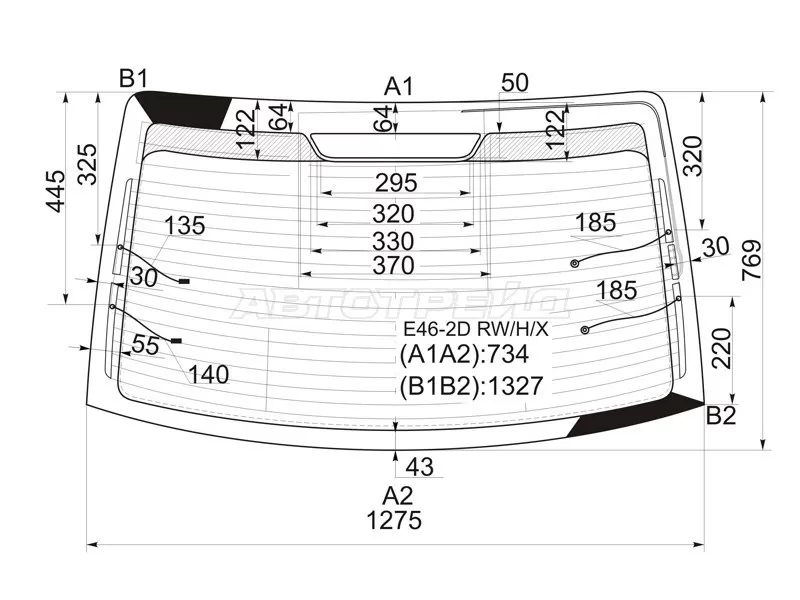 Стекло заднее (Цвет зеленый / Обогрев / Антенна / 2D CPE) BMW 3-Series 98-06 (XYG: E46-2D RW/H/X)