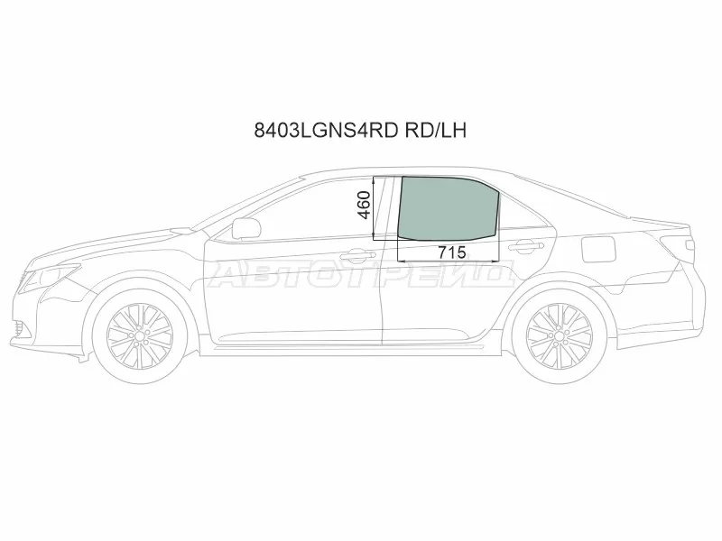 Стекло боковое опускное (Сзади / Слева / Цвет зеленый / Крепления) Toyota Camry (XV50) 11-21  / Camry UAE /USA 11-17 (XYG: 8403LGNS4RD RD/LH)