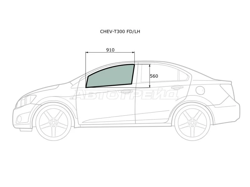 Стекло боковое опускное (Спереди / Слева / Цвет зеленый) Chevrolet Aveo 11-15 (XYG: CHEV-T300 FD/LH)
