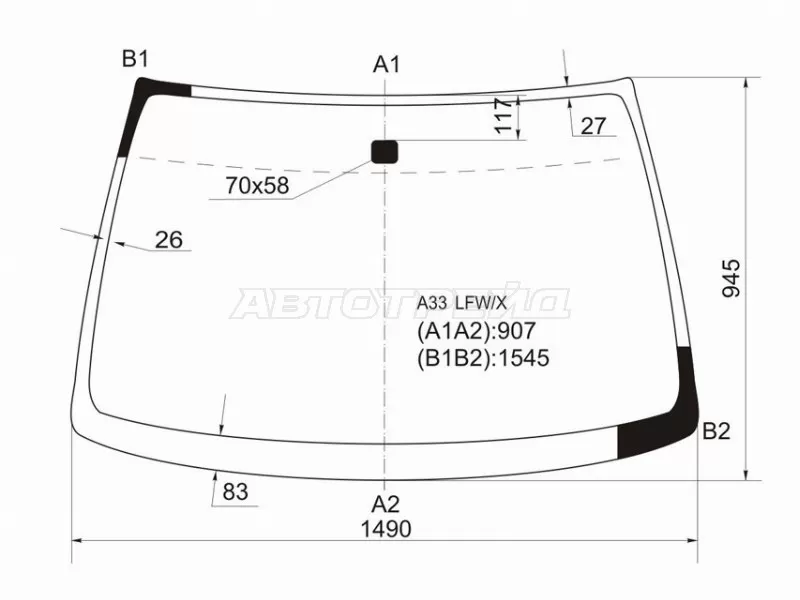 Стекло лобовое Infiniti I30 99-04  / I35 99-04  / Nissan Cefiro 98-03  / Maxima 00-06 (XYG: A33 LFW/X)