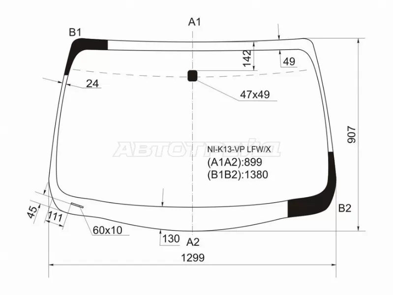 Стекло лобовое Nissan March 10-22  / Micra 10-20 (XYG: NI-K13-VP LFW/X)