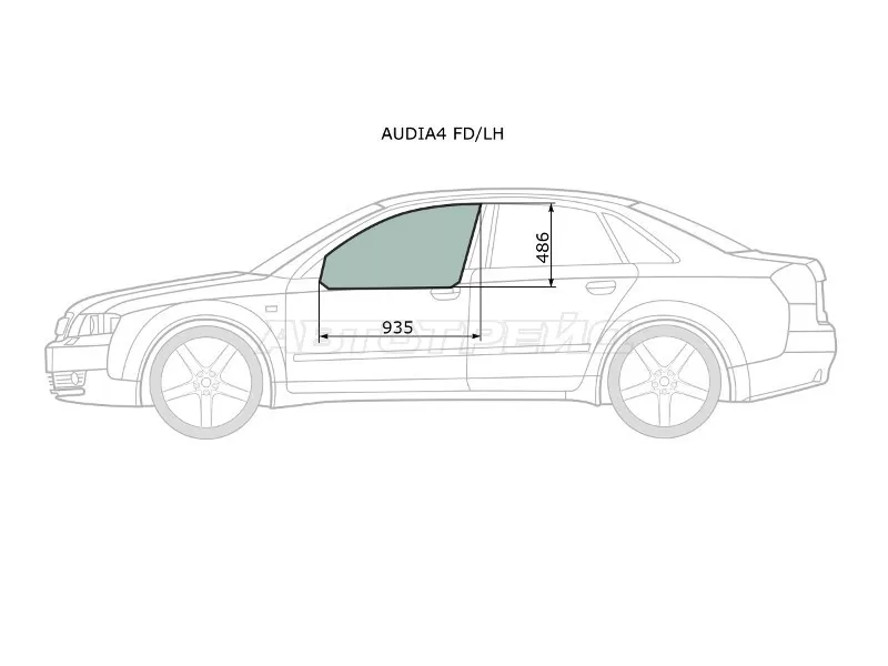 Стекло боковое опускное (Спереди / Слева / Цвет зеленый) Audi A4 94-01  / S4 97-01 (XYG: AUDIA4 FD/LH)