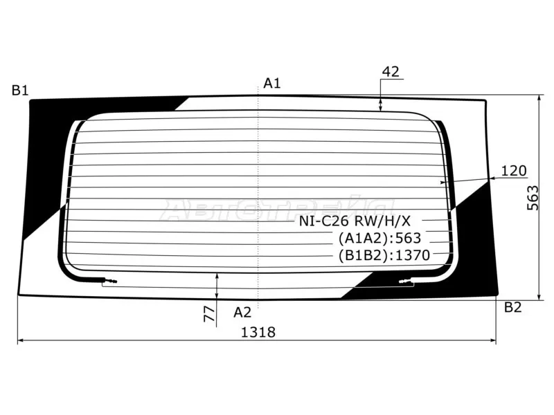 Стекло заднее (Цвет зеленый / Обогрев) Nissan Serena 10-16 (XYG: NI-C26 RW/H/X)