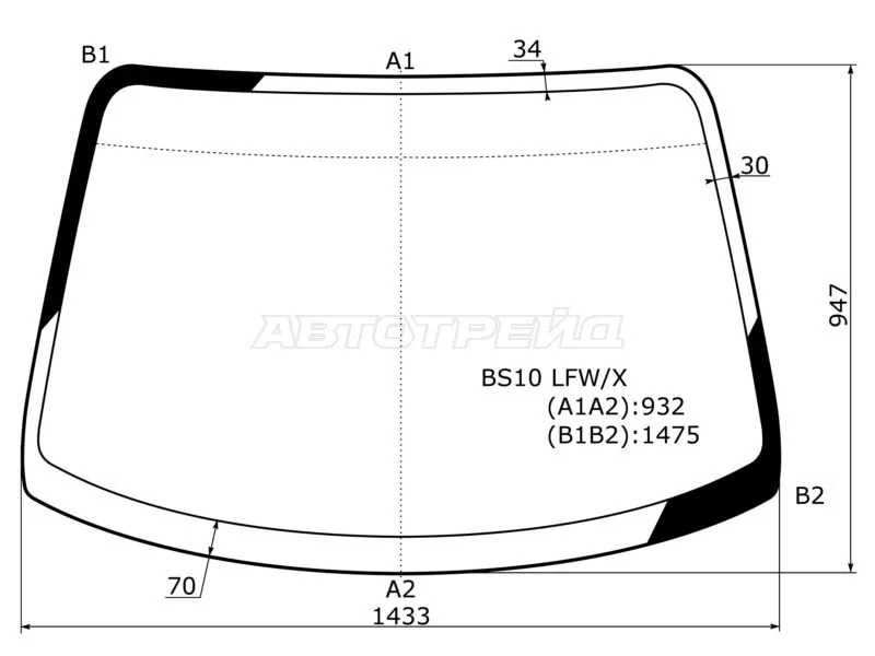 Стекло лобовое Toyota Ipsum (SXM10) 96-01  / Picnic 96-01 (XYG: BS10 LFW/X)