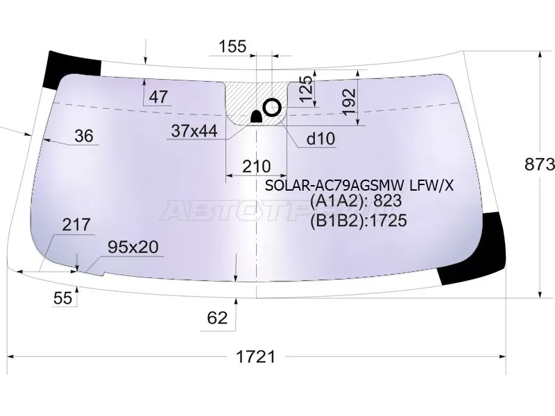 Стекло лобовое (Атермальное / Датчик дождя) Chevrolet Tahoe 06-14  / Cadillac Escalade 06-15  / Chevrolet Suburban 06-13 (XYG: SOLAR-AC79AGSMW LFW/X)