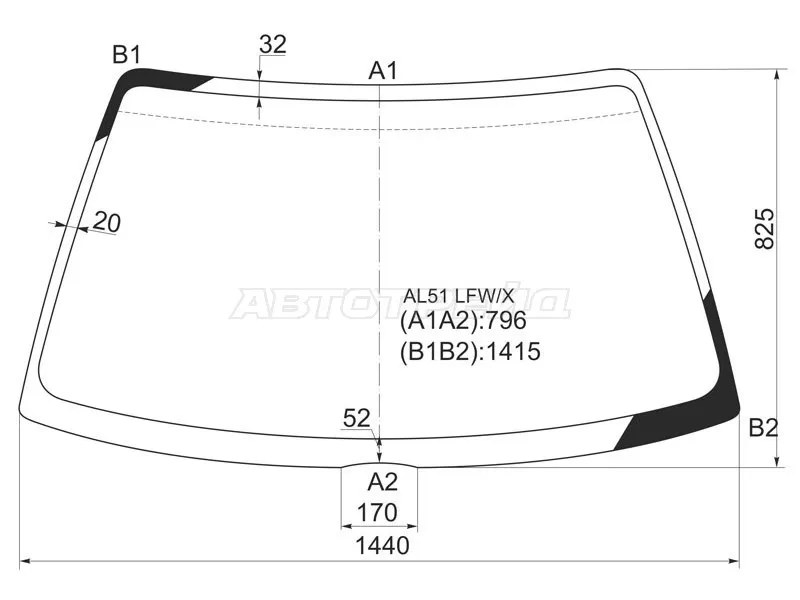 Стекло лобовое Toyota Corolla II 94-99  / Corsa 94-99  / Tercel 94-99 (XYG: AL51 LFW/X)