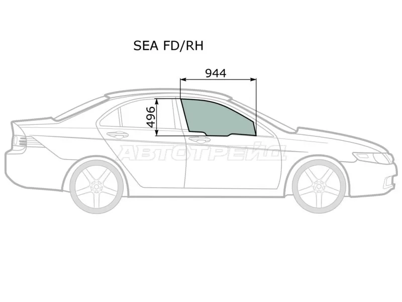 Стекло боковое опускное (Спереди / Справа / Цвет зеленый) Honda Accord 02-08  / Acura TSX 03-08 (XYG: SEA FD/RH)
