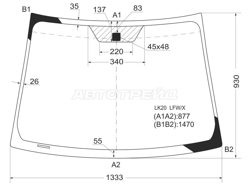 Стекло лобовое (3 /5D HBK) Toyota Vitz 05-10  / Yaris 05-13 (XYG: LK20 LFW/X)