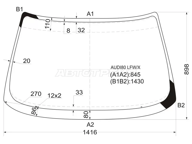 Стекло лобовое Audi 80 86-95 (XYG: AUDI80 LFW/X)