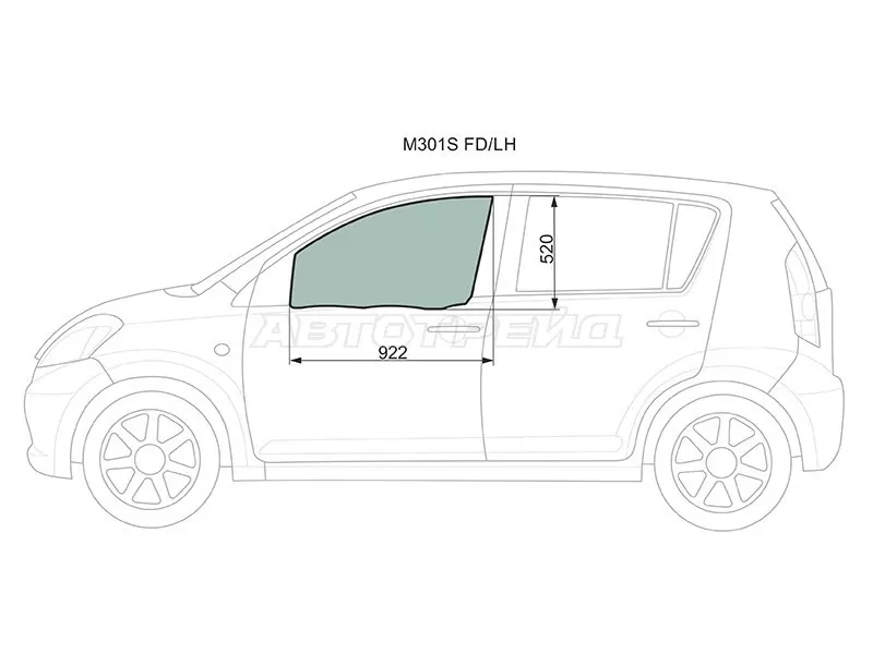 Стекло боковое опускное (Спереди / Слева / Цвет зеленый) Toyota Passo 04-10  / Daihatsu Boon 04-10  / Sirion 05-13  / Subaru Justy 07-11 (XYG: M301S FD/LH)