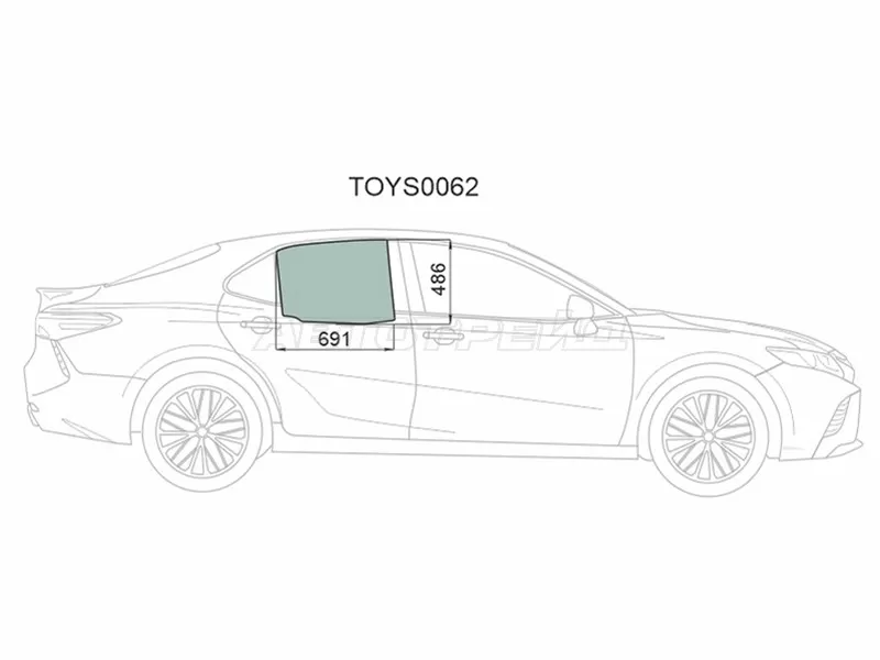 Стекло боковое опускное (Сзади / Справа / Цвет зеленый) Toyota Camry (XV70) 17-21  / Camry UAE /USA 17-20 (KMK: TOYS0062)