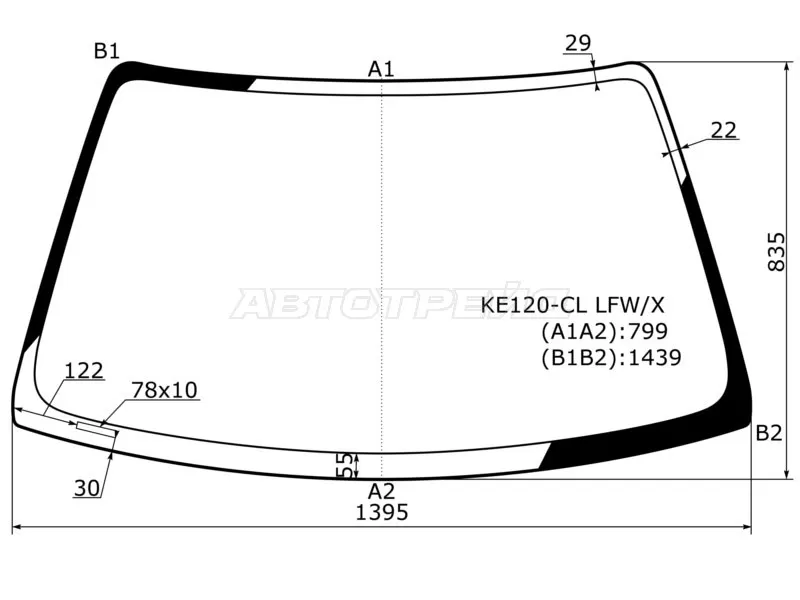 Стекло лобовое Toyota Corolla (E110) 95-01  / Sprinter 95-00  / Sprinter Carib 95-02 (XYG: KE120-CL LFW/X)