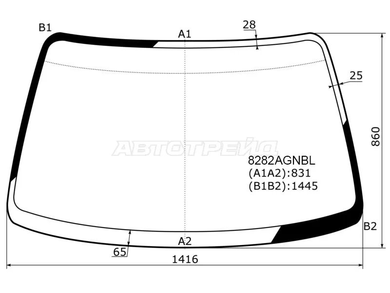 Стекло лобовое Toyota Caldina (T190) 92-02  / Carina E 92-98  / Corona (T190) 92-96  / Corona SF 87-96 (FUYAO: 8282AGNBL)