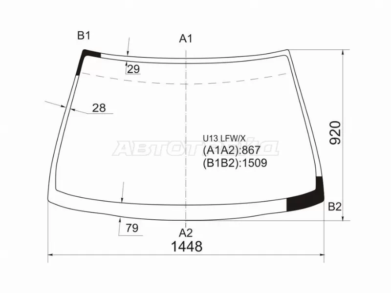 Стекло лобовое Nissan Altima 92-01  / Bluebird 91-95 (XYG: U13 LFW/X)