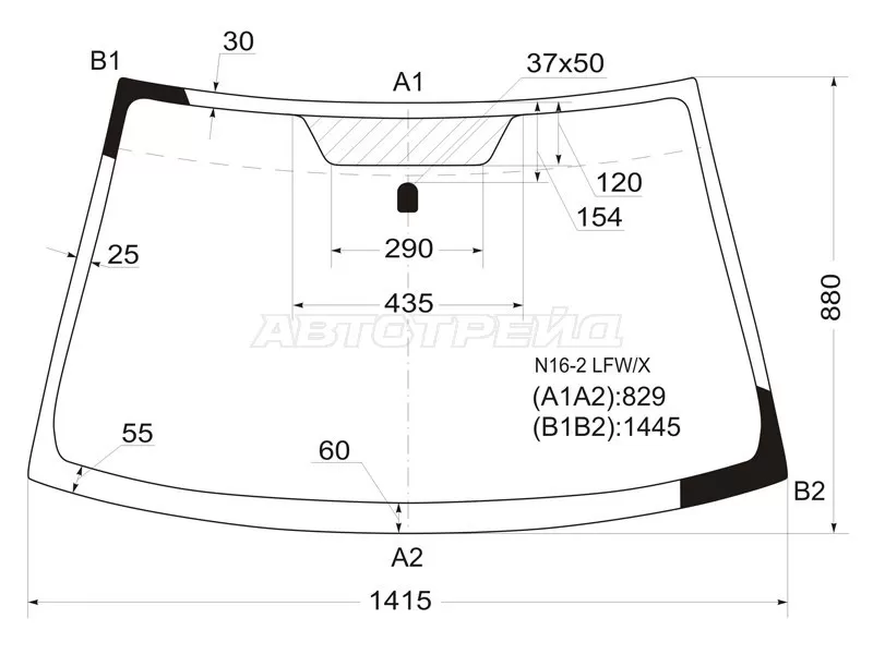 Стекло лобовое Nissan Almera 00-06  / Bluebird Sylphy 00-05  / Sunny Asia 00-12 (XYG: N16-2 LFW/X)