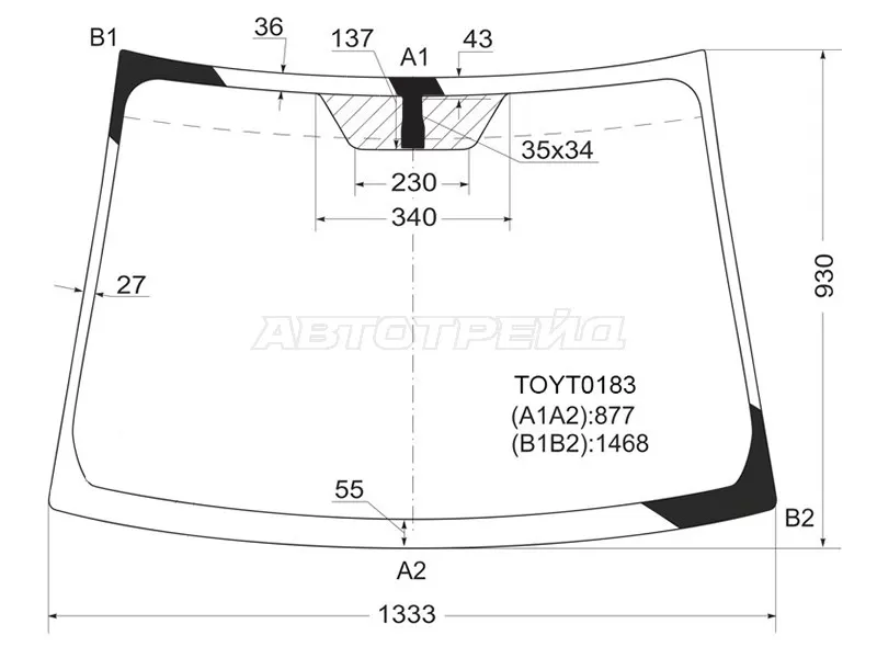 Стекло лобовое Toyota Vitz 05-10  / Yaris 05-13 (KMK: TOYT0183)