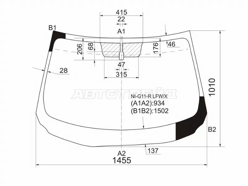 Стекло лобовое NISSAN BLUEBIRD SYLPHY 05-12 (XYG: NI-G11-R LFW/X)